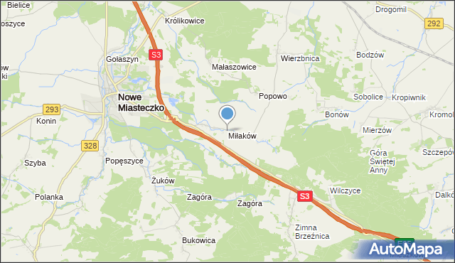 mapa Miłaków, Miłaków gmina Nowe Miasteczko na mapie Targeo